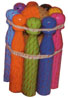 Set de 9 petites quilles en bois laquées multicolores et 2 boules de colorées 
