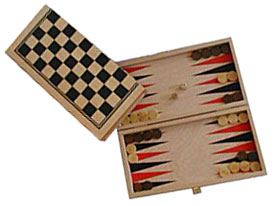 Coffret bois avec jeux de dames et backgammon