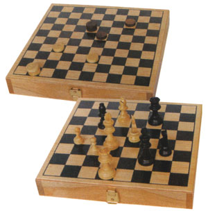 Wood folding box with Chess and Draugths games