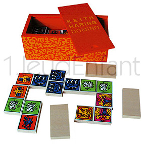 box with 28 colored dominoes KEITH HARING made from solid wood